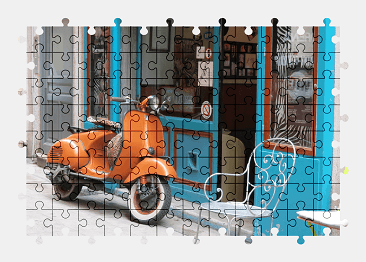 Пазлы Онлайн Мотороллер Vespa Оранжевого Цвета
