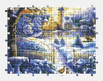 Пазлы Онлайн Зима, Птицы, Олень